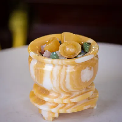 BÁT TỤ BẢO | BÁT TỤ LỘC | BÁT TỤ TÀI | BÁT TỤ THỦY ĐÁ NGỌC HOÀNG LONG 12cm - 2,8kg (3 nén vàng, vụn ngũ sắc) - M1419