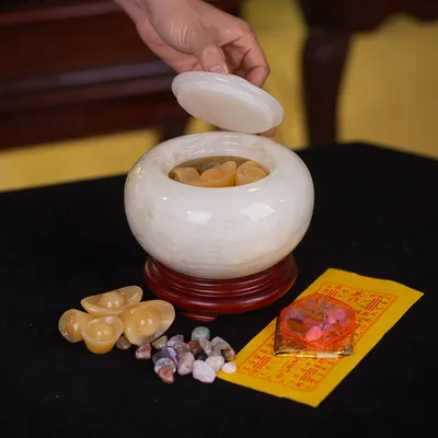 BÁT TỤ BẢO | BÁT TỤ LỘC | BÁT TỤ TÀI | BÁT TỤ THỦY NGỌC ONYX 18cm - 4,2Kg (5 nén vàng, vụn ruby, vụn ngũ sắc, cốt thất bảo, đế gỗ) - M211715