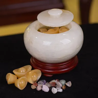BÁT TỤ BẢO | BÁT TỤ LỘC | BÁT TỤ TÀI | BÁT TỤ THỦY ĐÁ NGỌC ONYX 18cm - 4,2Kg (5 nén vàng, vụn ruby, vụn ngũ sắc, đế gỗ) - M211716