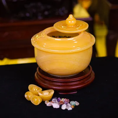 BÁT TỤ BẢO | BÁT TỤ LỘC | BÁT TỤ TÀI | BÁT TỤ THỦY ĐÁ NGỌC HOÀNG LONG 22cm - 8Kg (5 nén vàng, vụn ruby, vụn ngũ sắc, đế gỗ) - 222720