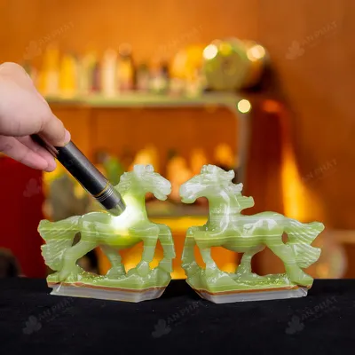 Cặp Ngựa Ngọc Onyx Xanh - 14cm - M2867129