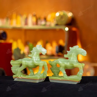 Cặp Ngựa Ngọc Onyx Xanh - 14cm - M2867129