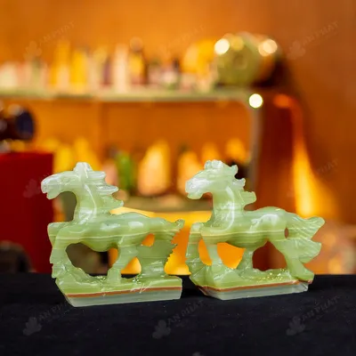 Cặp Ngựa Ngọc Onyx Xanh - 14cm - M2867129