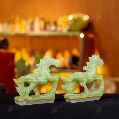 Cặp Ngựa Ngọc Onyx Xanh - 14cm - M2867129