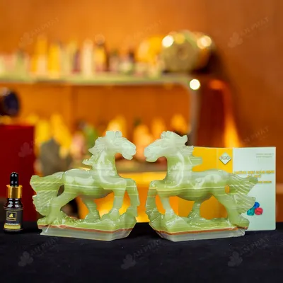 Cặp Ngựa Ngọc Onyx Xanh - 14cm - M2867129