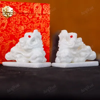 Cặp Tỳ Hưu Cẩm Thạch Trắng 10cm 047-009DN-10