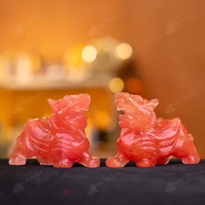 Cặp Tỳ Hưu Đá Núi Lửa Đỏ - 10cm - M1529041