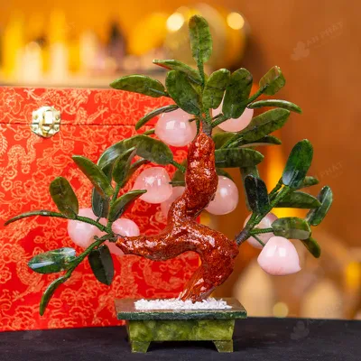 Cây Đào Đá Thạch Anh Hồng 9 Quả 016-076DN-9