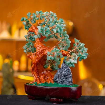 Cây Tài Lộc Đá Thạch Anh Xanh Dáng Núi - 30,5cm - M2820146