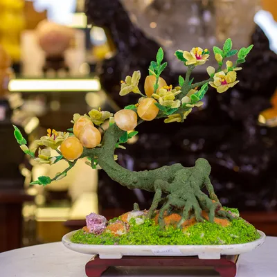 Cây Tài Lộc - Cây Đá Quý Để Bàn M20903 | Cây đào đá tài lộc | Cây đào đá thạch anh | Cây đào đá quý | Cây đào đá phong thủy