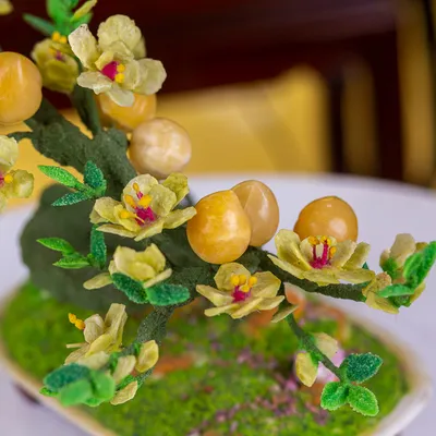 Cây Tài Lộc - Cây Đá Quý Để Bàn M20903 | Cây đào đá tài lộc | Cây đào đá thạch anh | Cây đào đá quý | Cây đào đá phong thủy