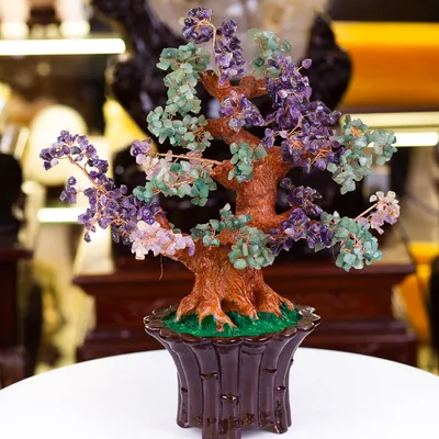 Cây Tài Lộc Đá Thạch Anh Xanh + Tím Size Lớn 48cm, 3,0kg - M07152