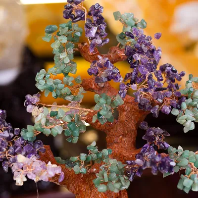 Cây Tài Lộc Đá Thạch Anh Xanh + Tím Size Lớn 48cm, 3,0kg - M07152