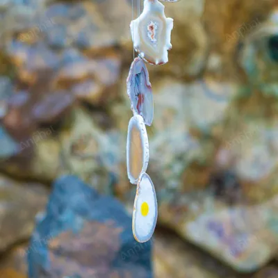 Chuông Gió Đá Mã Não Trắng 9 Miếng - M27300