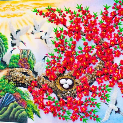 Tranh Đào Hạc Đón Khách 2
