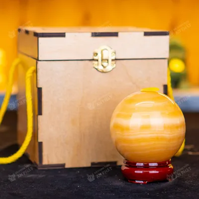 Qủa cầu đá màu vàng | quả cầu phong thủy màu vàng đá Onyx 0.69kg - 8cm - M1836