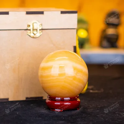 Qủa cầu đá màu vàng | quả cầu phong thủy màu vàng đá Onyx 0.69kg - 8cm - M1836