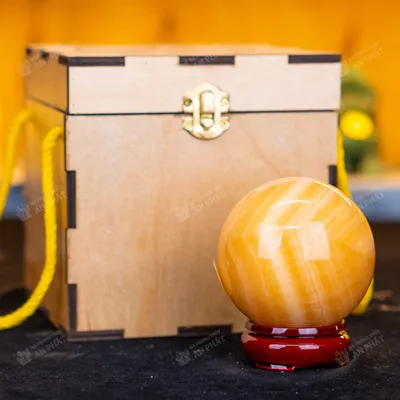 Qủa cầu đá màu vàng | quả cầu phong thủy màu vàng đá Onyx 0.69kg - 8cm - M1836