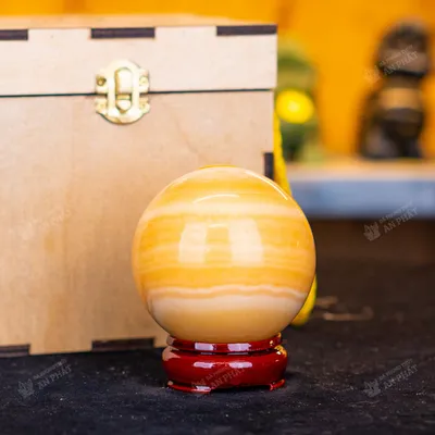 Qủa cầu đá màu vàng | quả cầu phong thủy màu vàng đá Onyx 0.7kg - 8cm - M1836