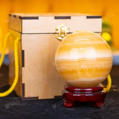 Qủa cầu đá màu vàng | quả cầu phong thủy màu vàng đá Onyx 1.4kg - 9.8cm - M1836