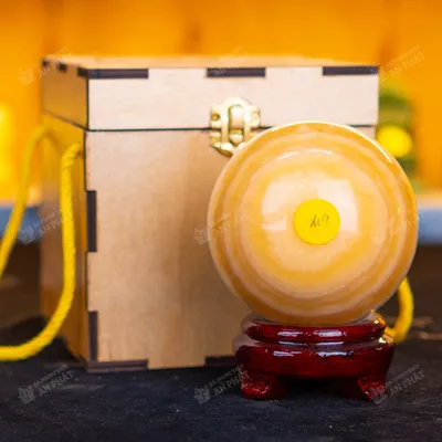 Qủa cầu đá màu vàng | quả cầu phong thủy màu vàng đá Onyx 1.4kg - 9.8cm - M1836