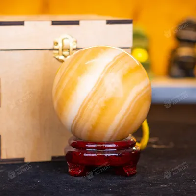 Qủa cầu đá màu vàng | quả cầu phong thủy màu vàng đá Onyx 1.4kg - 9.8cm - M1836