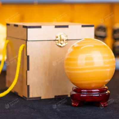 Qủa cầu đá màu vàng | quả cầu phong thủy màu vàng đá Onyx 1.39kg - 10cm - M1836