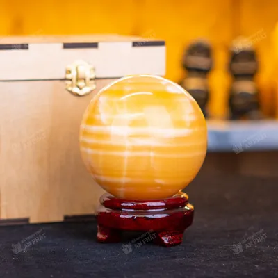 Qủa cầu đá màu vàng | quả cầu phong thủy màu vàng đá Onyx 1.39kg - 10cm - M1836