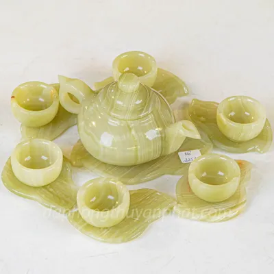 Ấm Chén Đá Tự Nhiên - Bộ Ấm Trà Thờ Khay Hình Chiếc Lá Nhỏ Chất Liệu Ngọc Onyx Trắng, Ngọc Onyx Xanh - M2253
