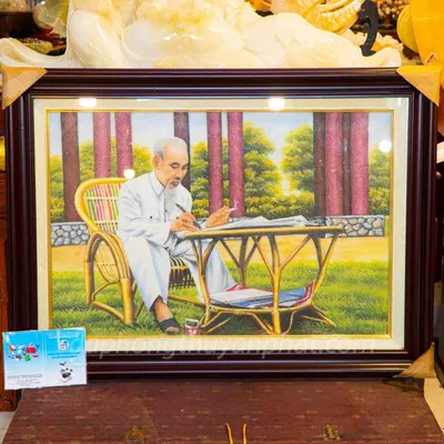 Tranh Đá Phong Thủy | Tranh Đá Quý Cao Cấp - Tranh Bác Hồ Ngồi Làm Việc Chất Liệu Đá Quý Tự Nhiên | M1229 - 1m1 x 80cm