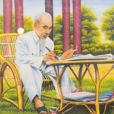 Tranh Đá Phong Thủy | Tranh Đá Quý Cao Cấp - Tranh Bác Hồ Ngồi Làm Việc Chất Liệu Đá Quý Tự Nhiên | M1229 - 1m1 x 80cm