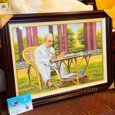 Tranh Đá Phong Thủy | Tranh Đá Quý Cao Cấp - Tranh Bác Hồ Ngồi Làm Việc Chất Liệu Đá Quý Tự Nhiên | M1229 - 1m1 x 80cm