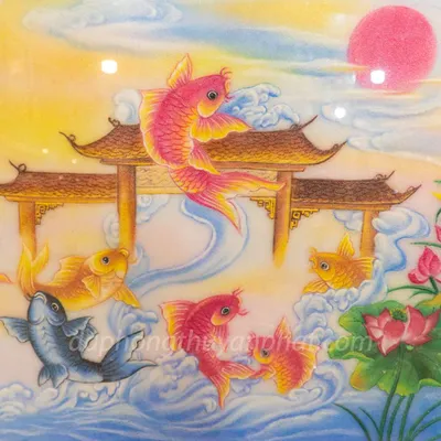 Tranh Đá Phong Thủy | Tranh Đá Quý Cao Cấp | Tranh Đá Quý Phong Cảnh  - Tranh Cá Chép Vượt Vũ Môn Chất Liệu Đá Quý Tự Nhiên | M1880 - 1m45 x 1m05