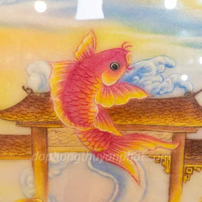 Tranh Đá Phong Thủy | Tranh Đá Quý Cao Cấp | Tranh Đá Quý Phong Cảnh  - Tranh Cá Chép Vượt Vũ Môn Chất Liệu Đá Quý Tự Nhiên | M1880 - 1m45 x 1m05