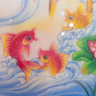 Tranh Đá Phong Thủy | Tranh Đá Quý Cao Cấp | Tranh Đá Quý Phong Cảnh  - Tranh Cá Chép Vượt Vũ Môn Chất Liệu Đá Quý Tự Nhiên | M1880 - 1m45 x 1m05