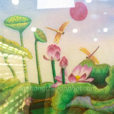 Tranh Đá Phong Thủy | Tranh Đá Quý Cao Cấp | Tranh Đá Quý Phong Cảnh - Tranh Sen Hạc Chất Liệu Đá Quý Tự Nhiên | M1294 - 70cm x 90cm
