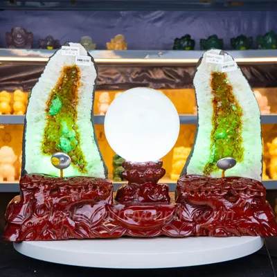 ComBo Hốc Thạch Anh Vàng - Động Thạch Anh Vàng + Quả Cầu TA Trắng VIP  M1128 
