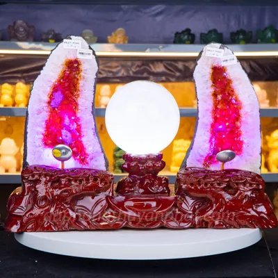 ComBo Hốc Thạch Anh Vàng - Động Thạch Anh Vàng + Quả Cầu TA Trắng VIP  M1128 