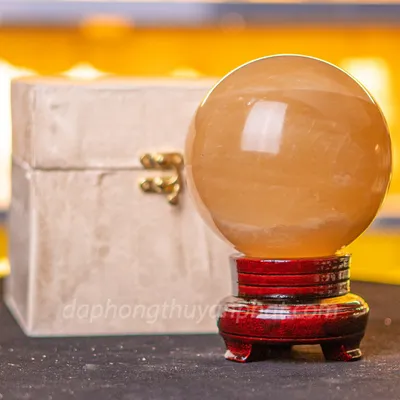 Quả Cầu Phong Thủy Canxit Vàng 11cm - M1660