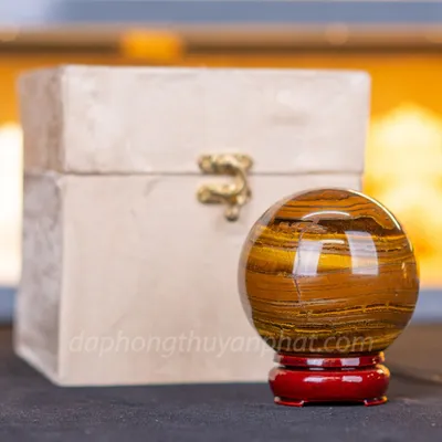 Quả Cầu Đá Mắt Hổ Phong Thủy M039011 0.82Kg - 8cm