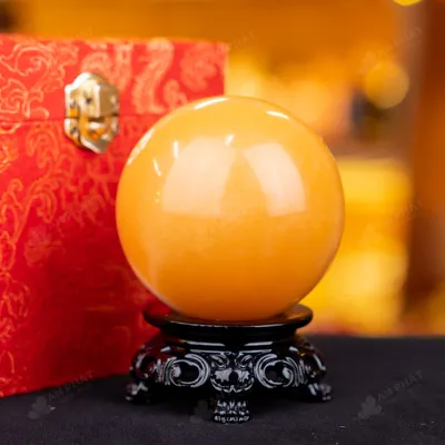 Quả Cầu Đá Phong Thủy Hoàng Long (Onyx) Vàng - 0,7kg - M183607