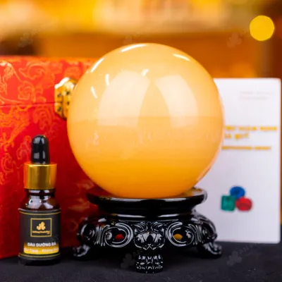 Quả Cầu Đá Phong Thủy Hoàng Long (Onyx) Vàng - 1,41kg - M1836141