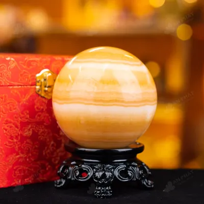 Quả Cầu Đá Phong Thủy Hoàng Long (Onyx) Vàng - 1,4kg - M1836143