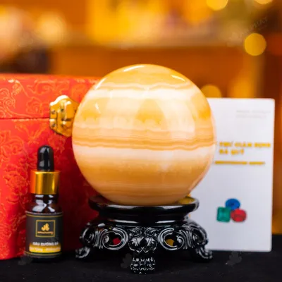Quả Cầu Đá Phong Thủy Hoàng Long (Onyx) Vàng - 1,4kg - M1836143