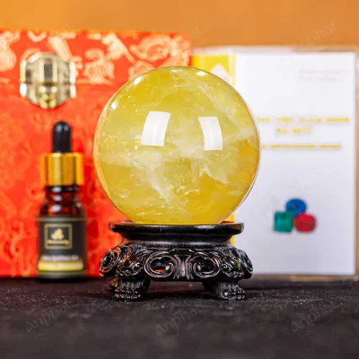 Quả Cầu Phong Thủy Đá Thạch Anh Vàng 2A Có Sao - 0,571kg - M26060571