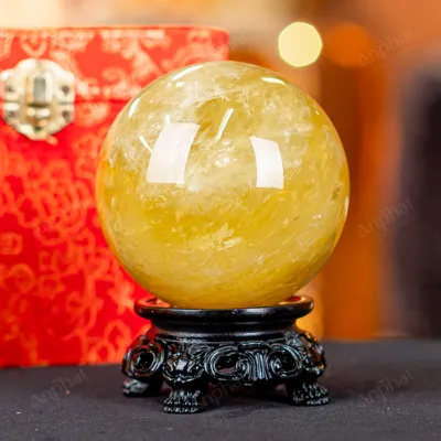 Quả Cầu Phong Thủy Đá Thạch Anh Vàng 2A Có Sao - 0,8kg - M260608