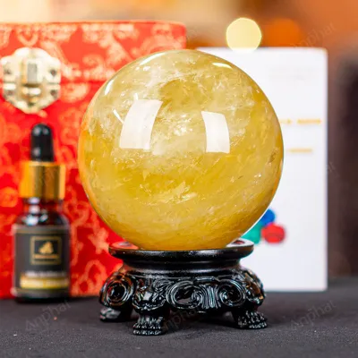 Quả Cầu Phong Thủy Đá Thạch Anh Vàng 2A Có Sao - 0,8kg - M260608
