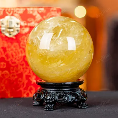 Quả Cầu Phong Thủy Đá Thạch Anh Vàng 2A Có Sao - 0,8kg - M260608