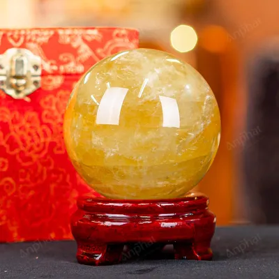 Quả Cầu Phong Thủy Đá Thạch Anh Vàng 2A Có Sao - 0,8kg - M260608