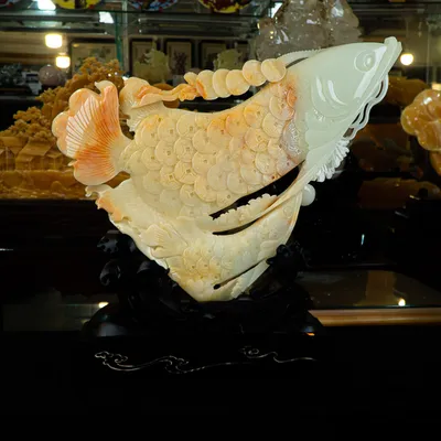 Tác Phẩm Cá Rồng Đại Phát Đá Phong Thủy, Đá Ngọc Onyx (Quà Tặng Phong Thủy VIP) M2299